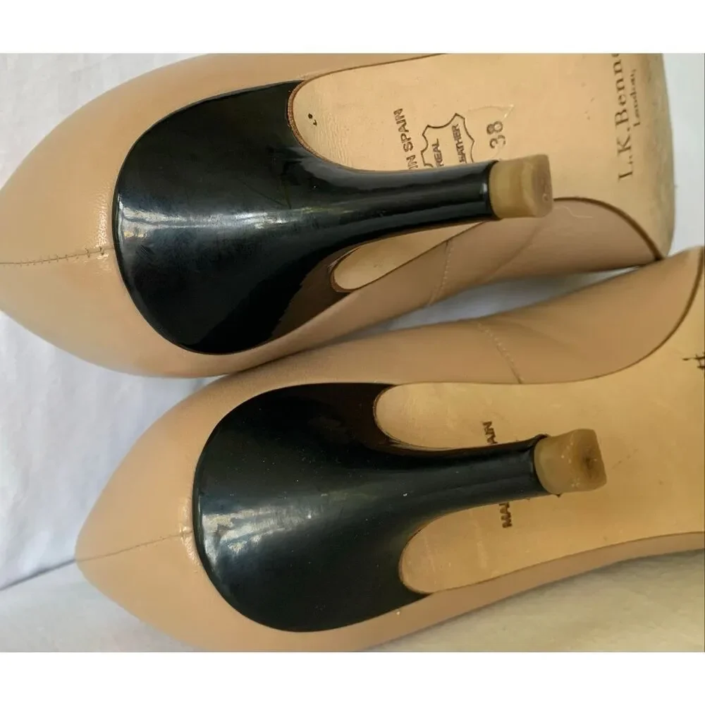 L.K. Bennett Roxy Trench black & tan Leather Heels Pumps Shoes sz 38
